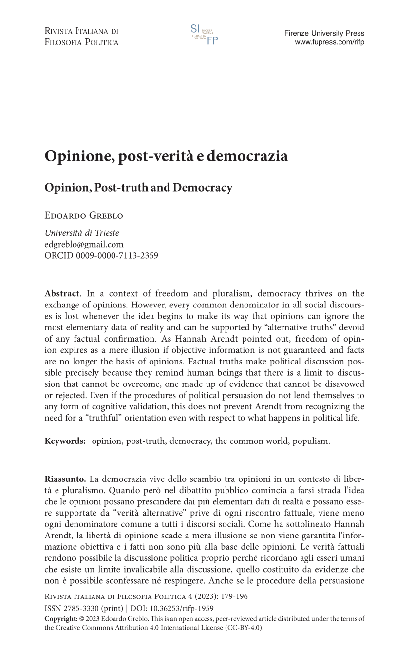 PDF) Opinion, post-truth and democracy