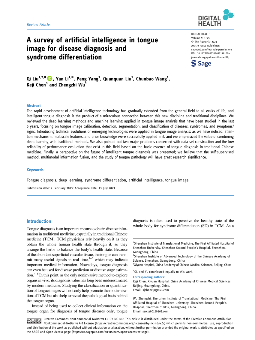 PDF) A survey of artificial intelligence in tongue image for 