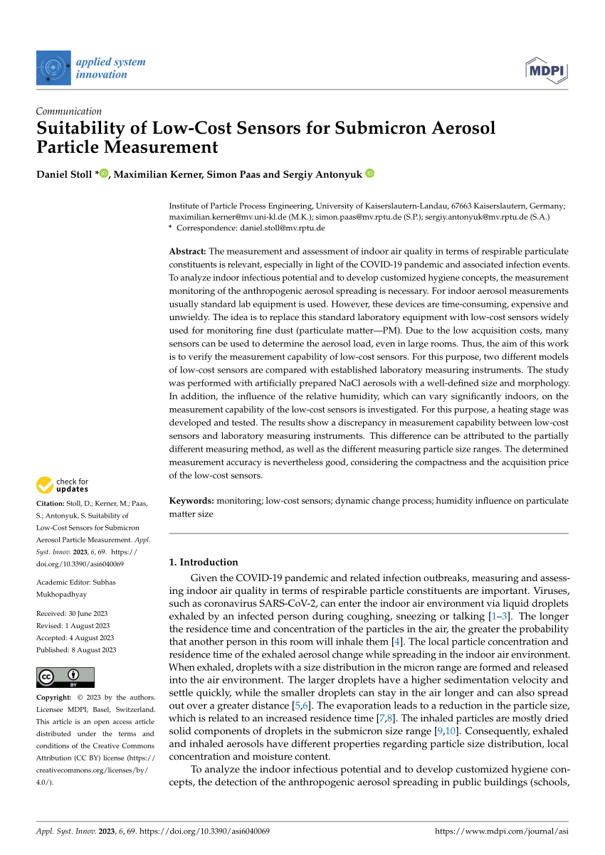 Pdf Suitability Of Low Cost Sensors For Submicron Aerosol Particle Measurement