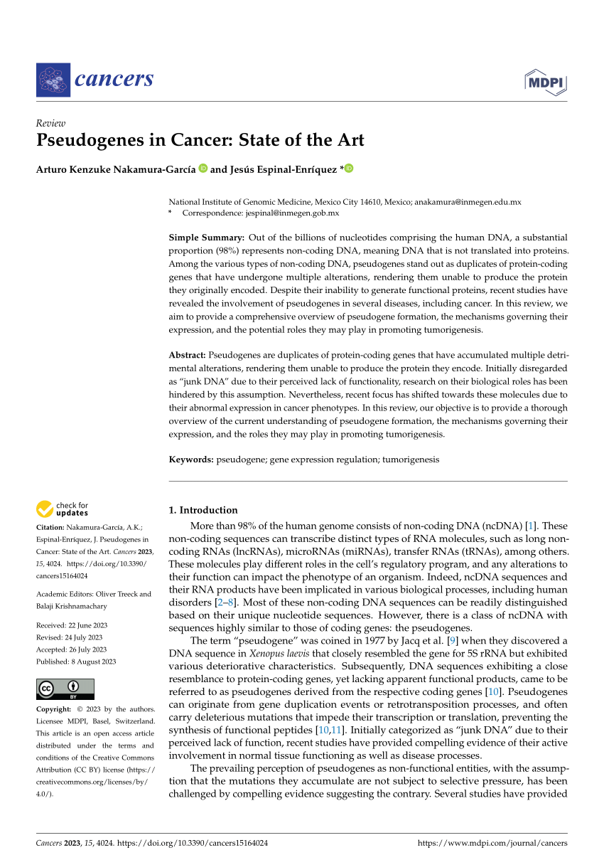 (PDF) Pseudogenes in Cancer: State of the Art