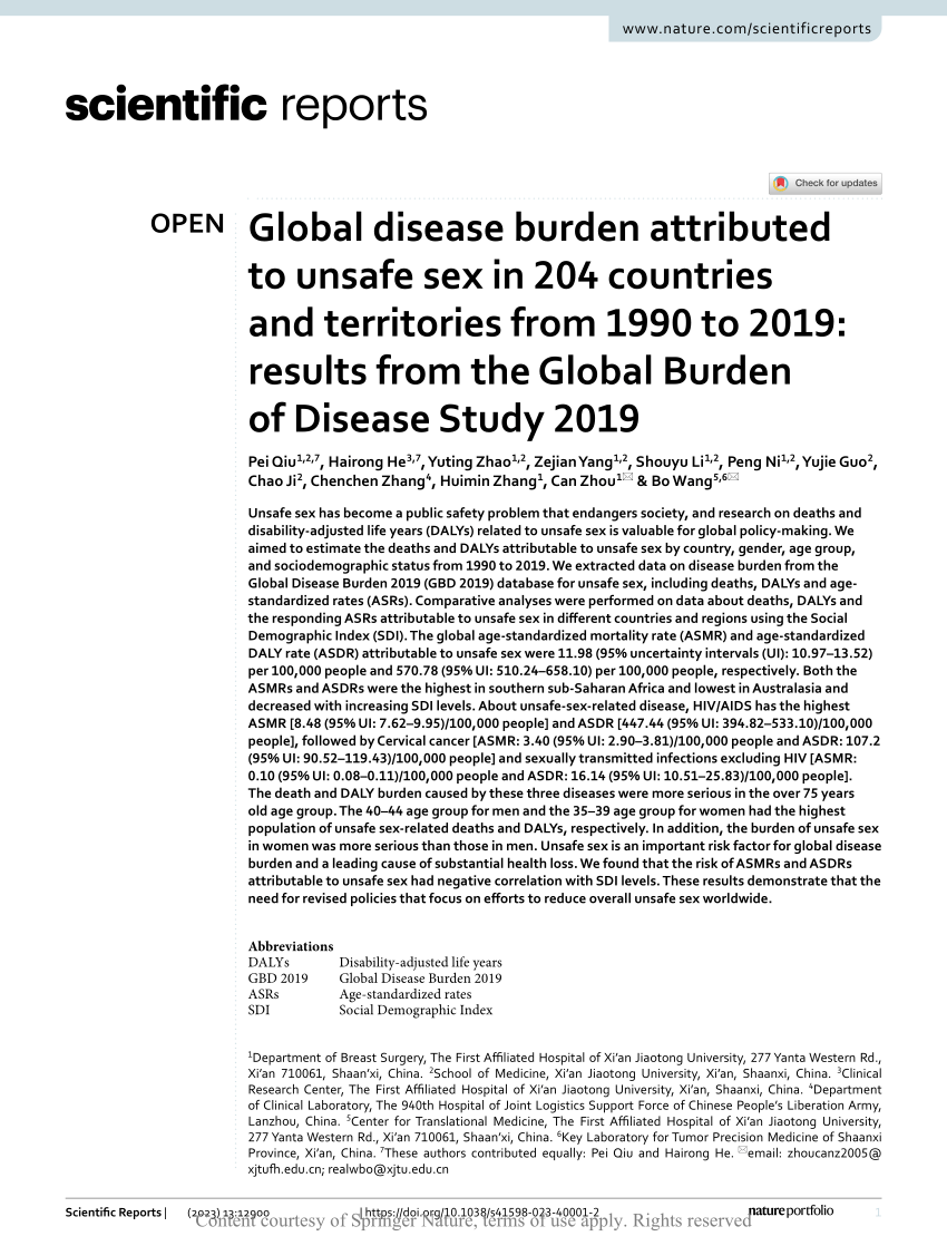 Pdf Global Disease Burden Attributed To Unsafe Sex In 204 Countries And Territories From 1990