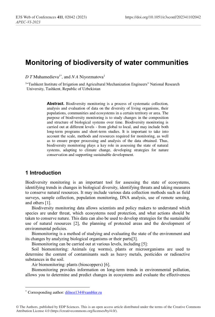(PDF) Monitoring of biodiversity of water communities