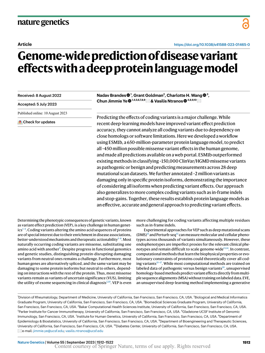 Accurate proteome-wide missense variant effect prediction with  AlphaMissense
