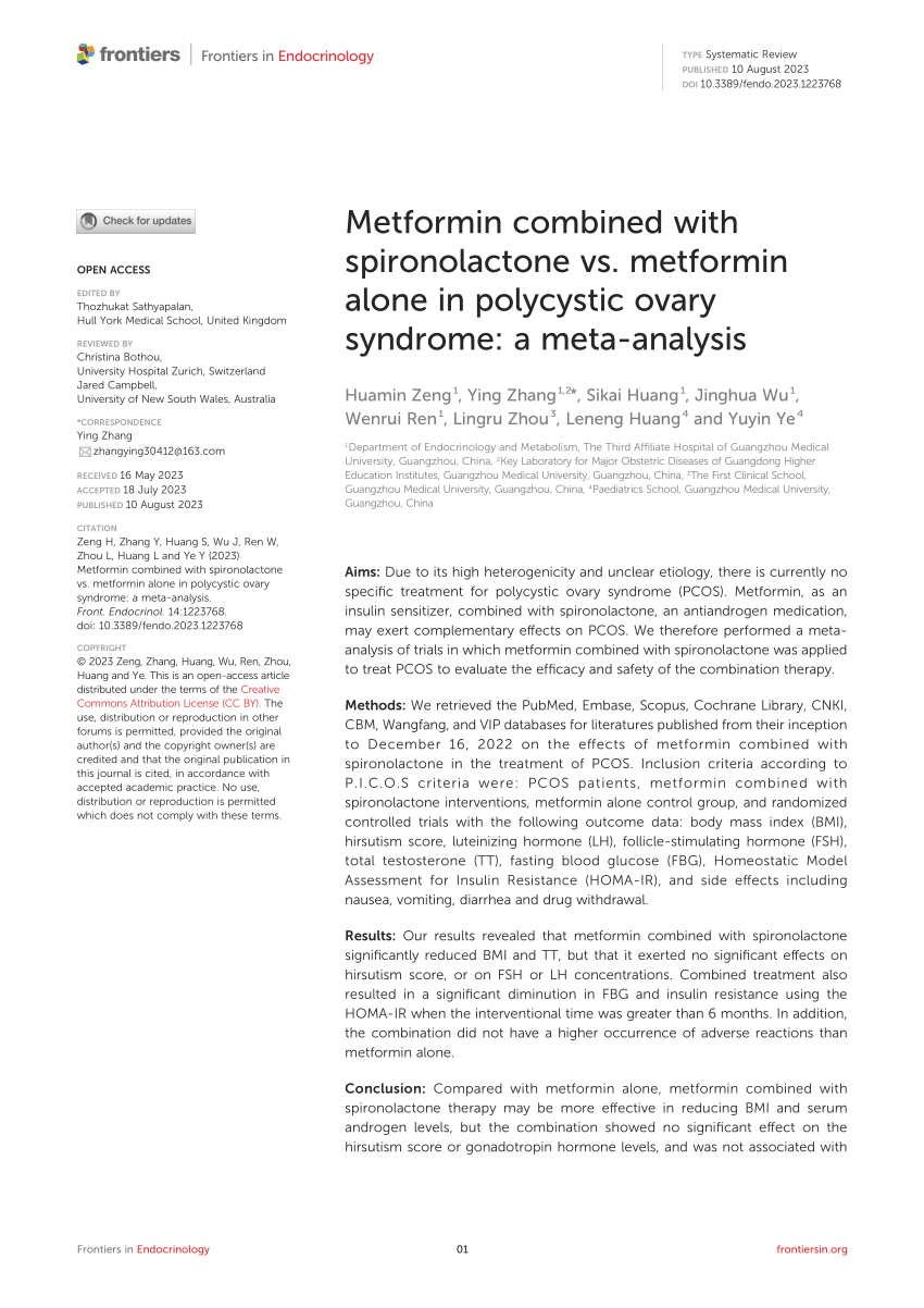 Pdf Metformin Combined With Spironolactone Vs Metformin Alone In Polycystic Ovary Syndrome A
