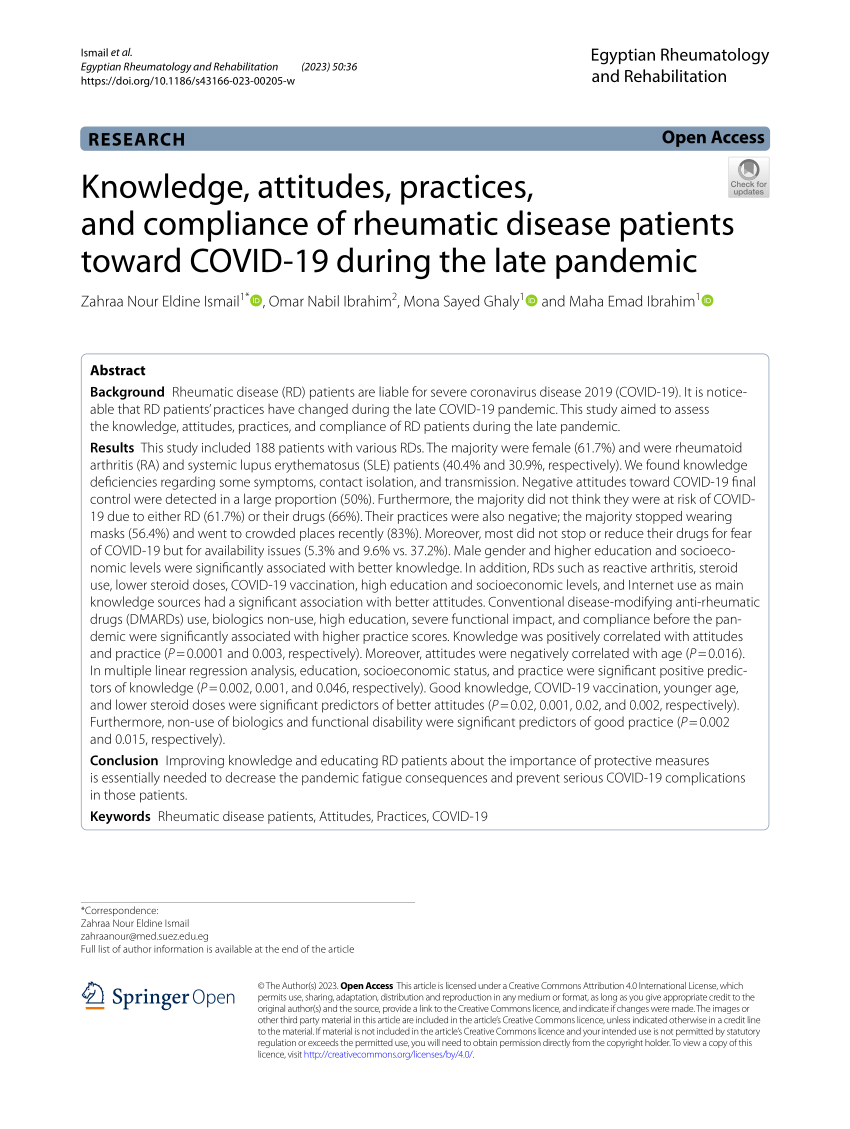 PDF Knowledge attitudes practices and compliance of rheumatic  