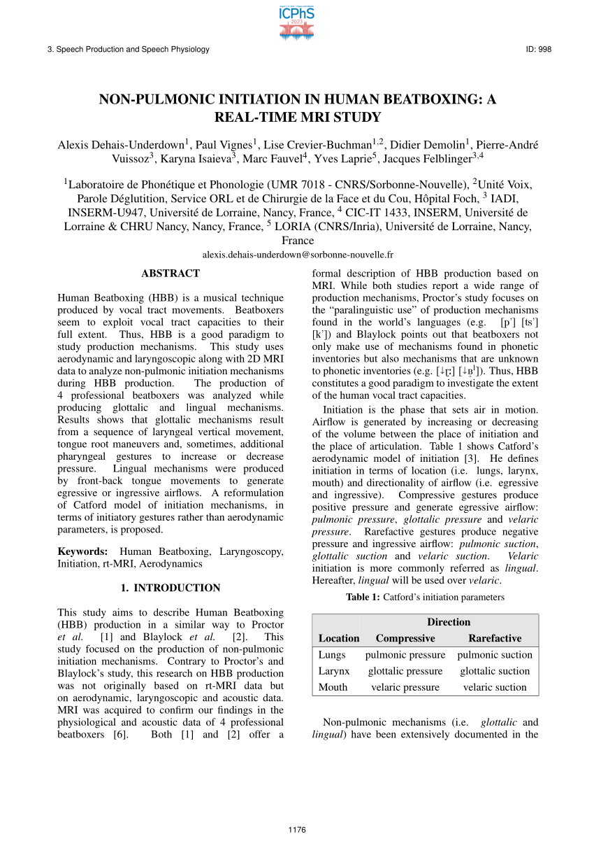 (PDF) Non-pulmonic initiation in human beatboxing: a real-time MRI study