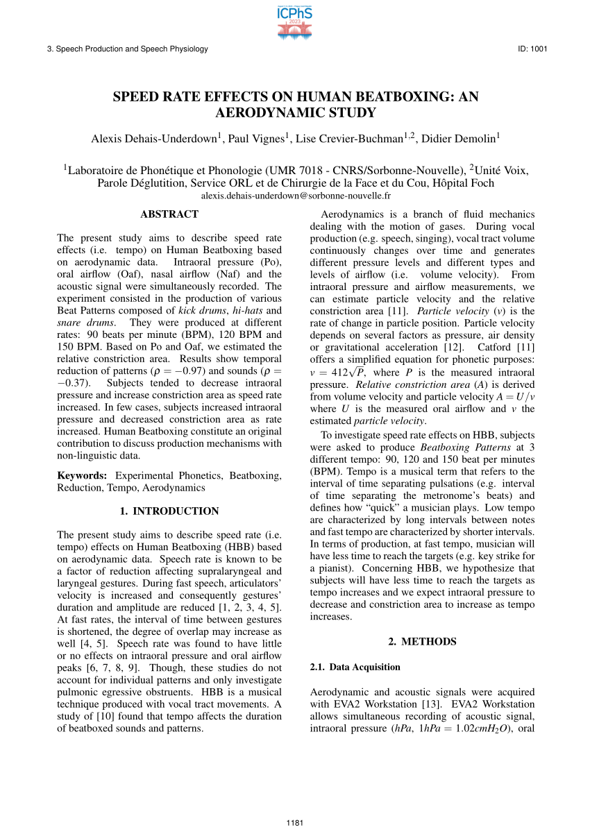 (PDF) Speed rate effects on human beatboxing: an aerodynamic study