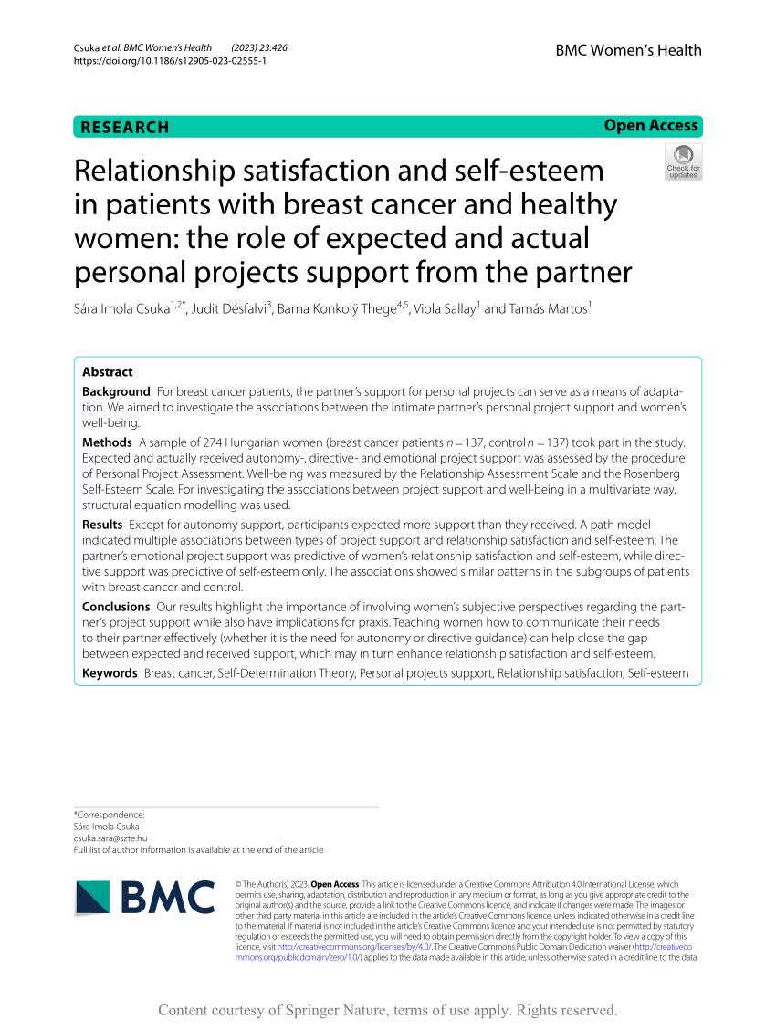 PDF) Relationship satisfaction and self-esteem in patients with