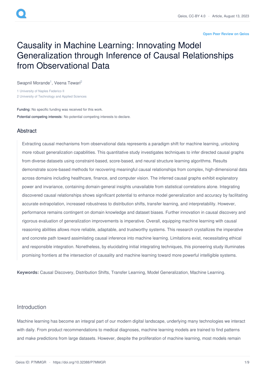 (PDF) Causality in Machine Learning Innovating Model Generalization