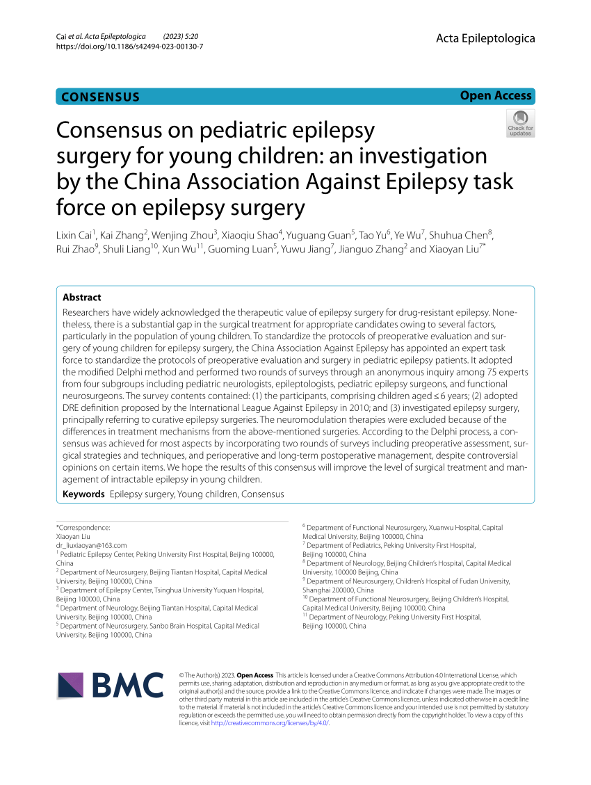 PDF) Consensus on pediatric epilepsy surgery for young children
