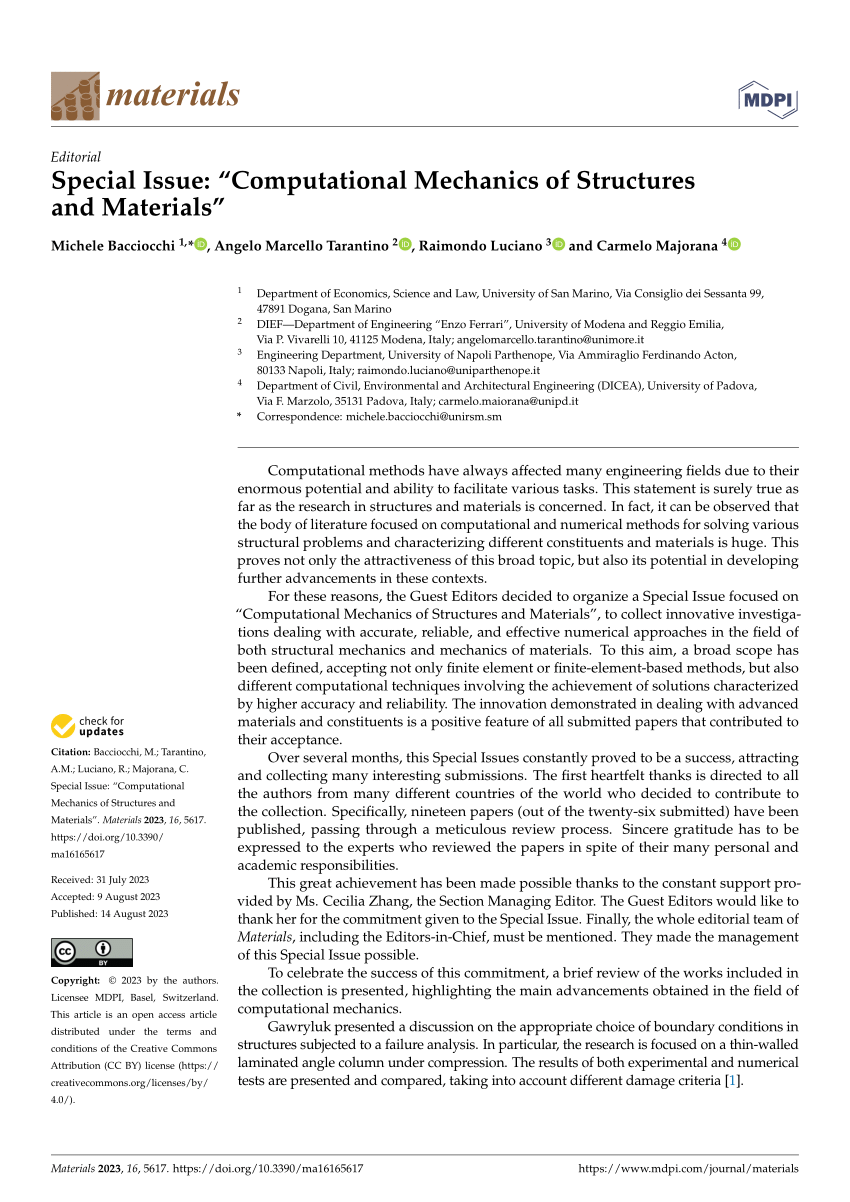 PDF Special Issue Computational Mechanics of Structures and