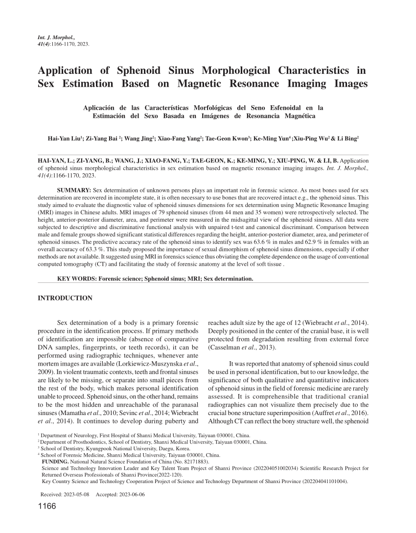 Pdf Application Of Sphenoid Sinus Morphological Characteristics In Sex Estimation Based On 9232