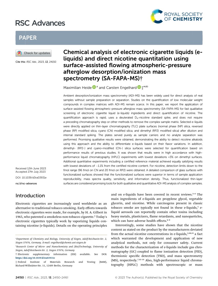 PDF Chemical analysis of electronic cigarette liquids e liquids