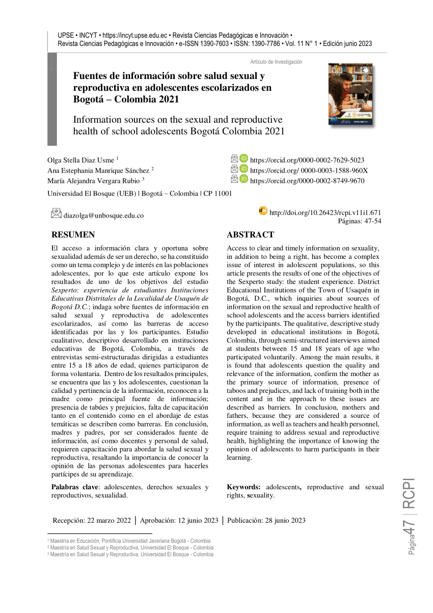 Pdf Fuentes De Información Sobre Salud Sexual Y Reproductiva En Adolescentes Escolarizados En 