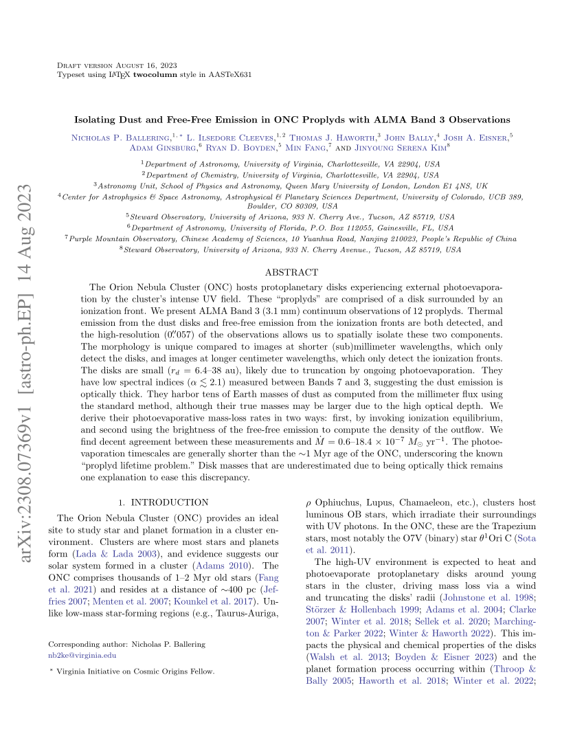 PDF) Isolating Dust and Free-Free Emission in ONC Proplyds with