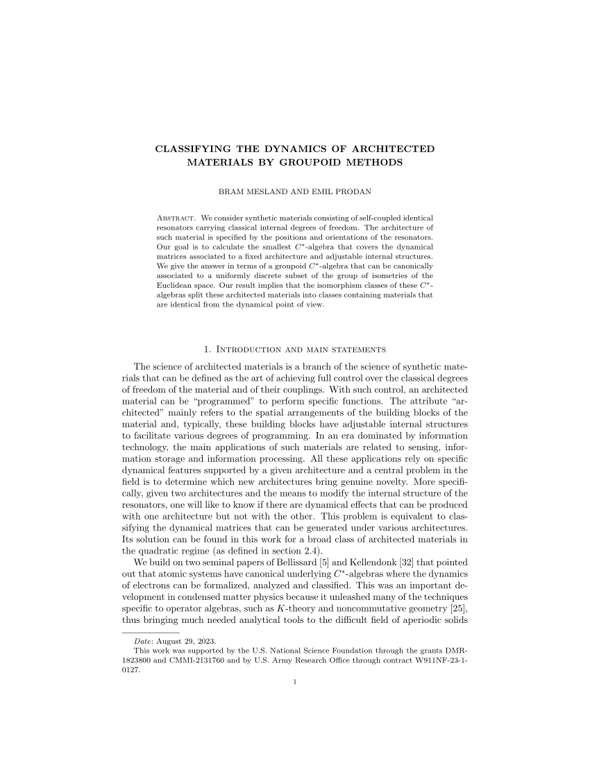 (PDF) Classifying the Dynamics of Architected Materials by Groupoid Methods