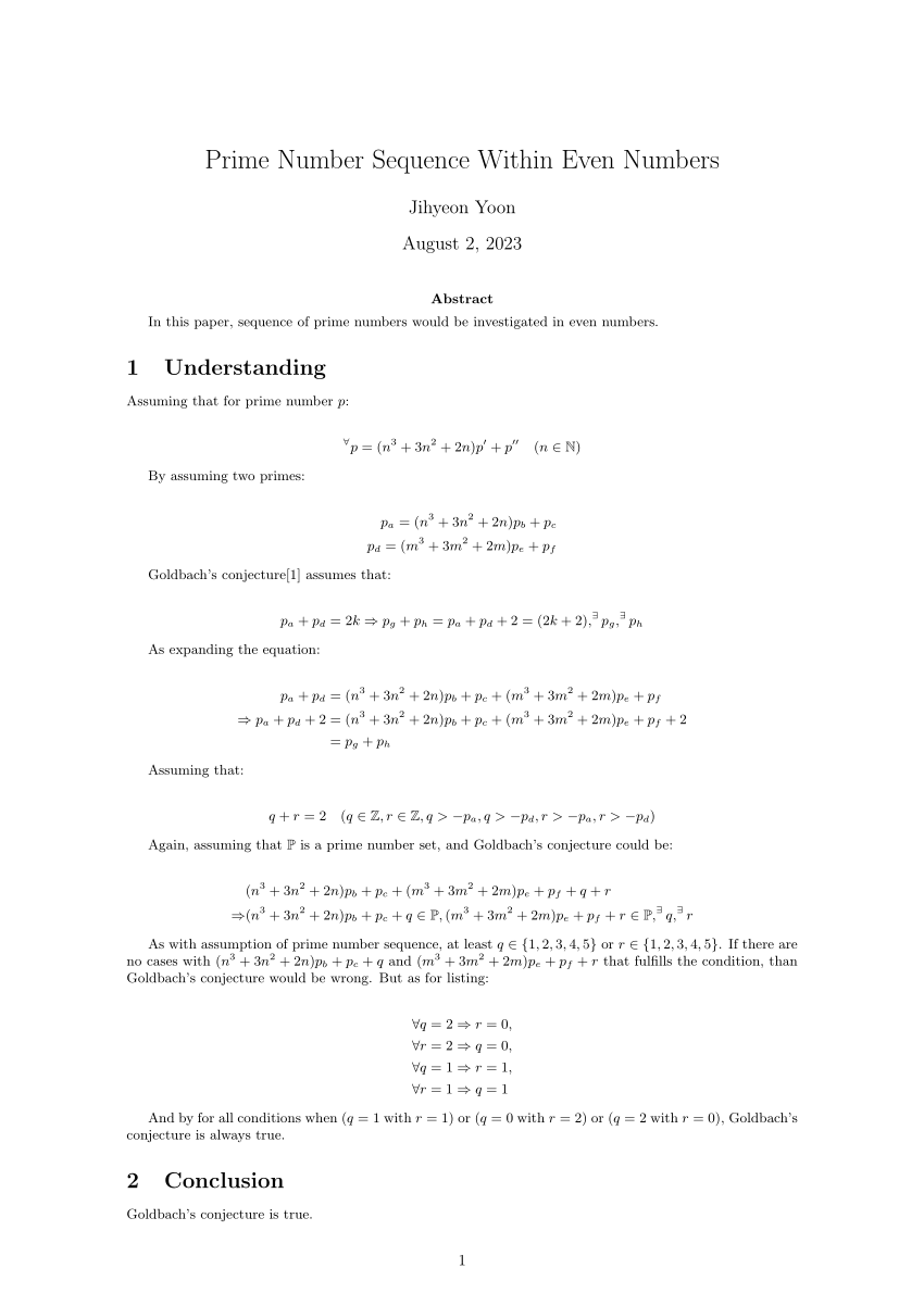 (pdf) Prime Number Sequence Within Even Numbers