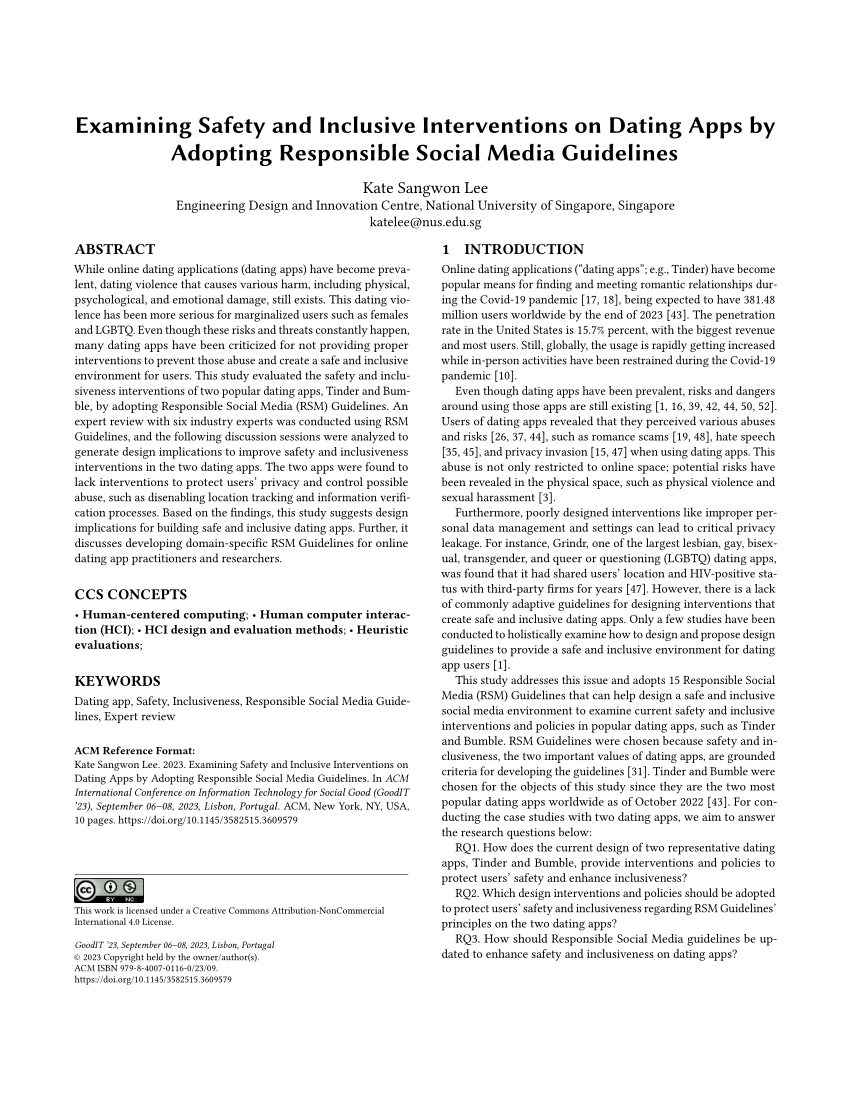 Pdf Examining Safety And Inclusive Interventions On Dating Apps By Adopting Responsible Social 3818