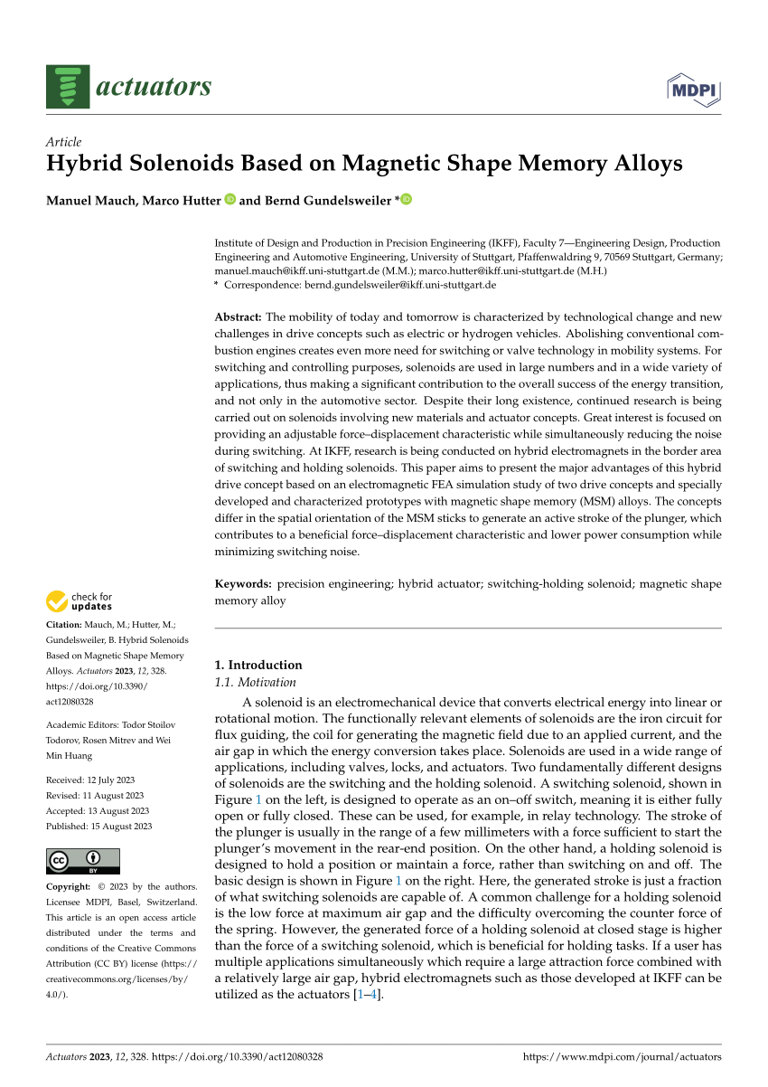 (PDF) Hybrid Solenoids Based on Shape Memory Alloys