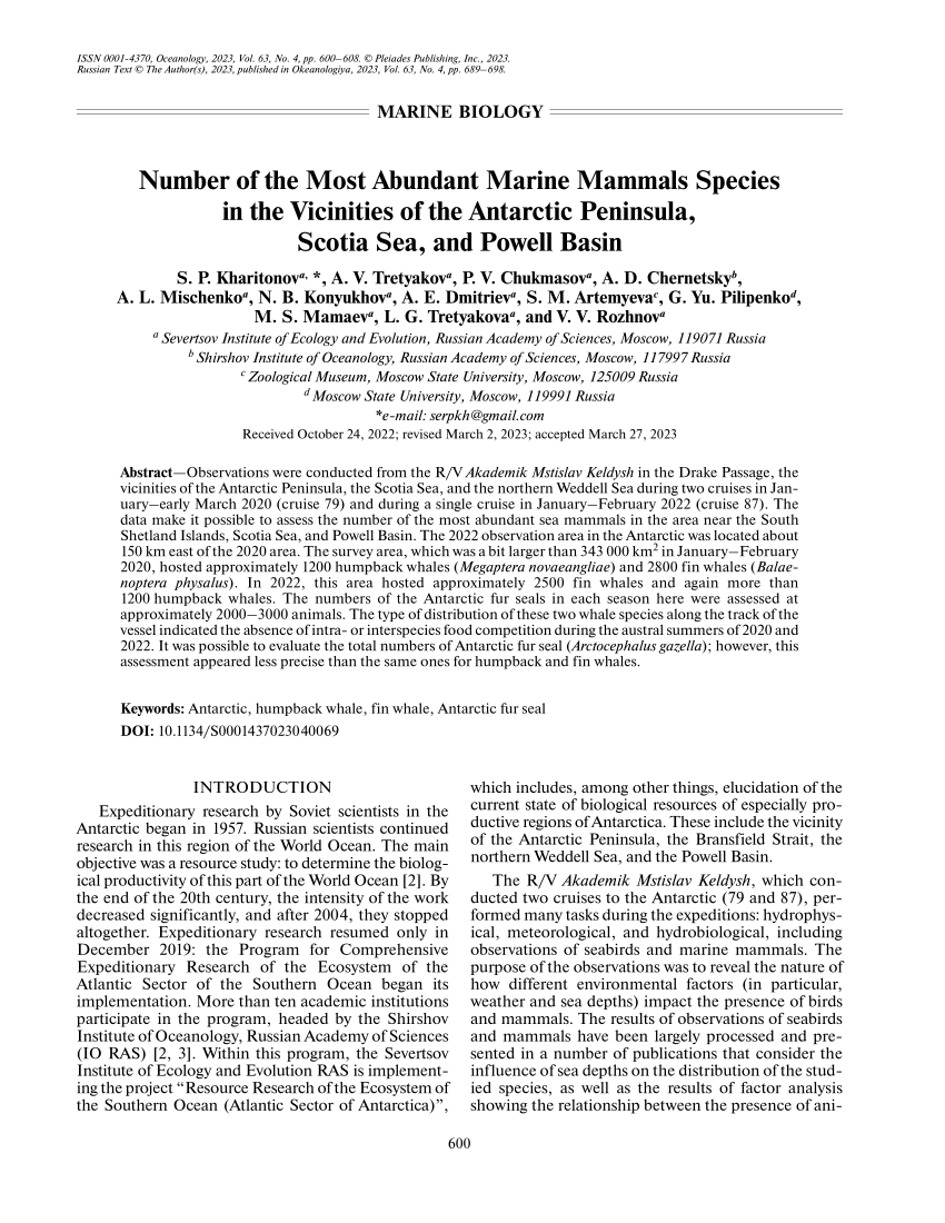 (PDF) Number of the Most Abundant Marine Mammals Species in the