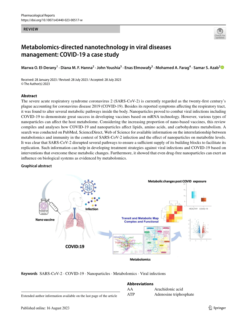 PDF) Metabolomics-directed nanotechnology in viral diseases management:  COVID-19 a case study