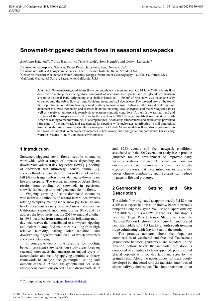 (PDF) Snowmelt-triggered debris flows in seasonal snowpacks