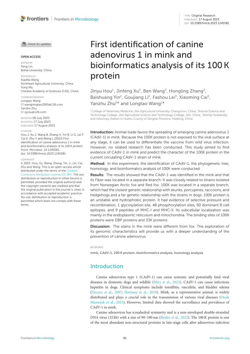 (PDF) First identification of canine adenovirus 1 in mink and