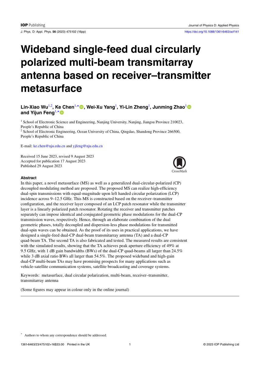 Wideband Single‐feed Dual Circularly Polarized Multi‐beam Transmitarray Antenna Based On 