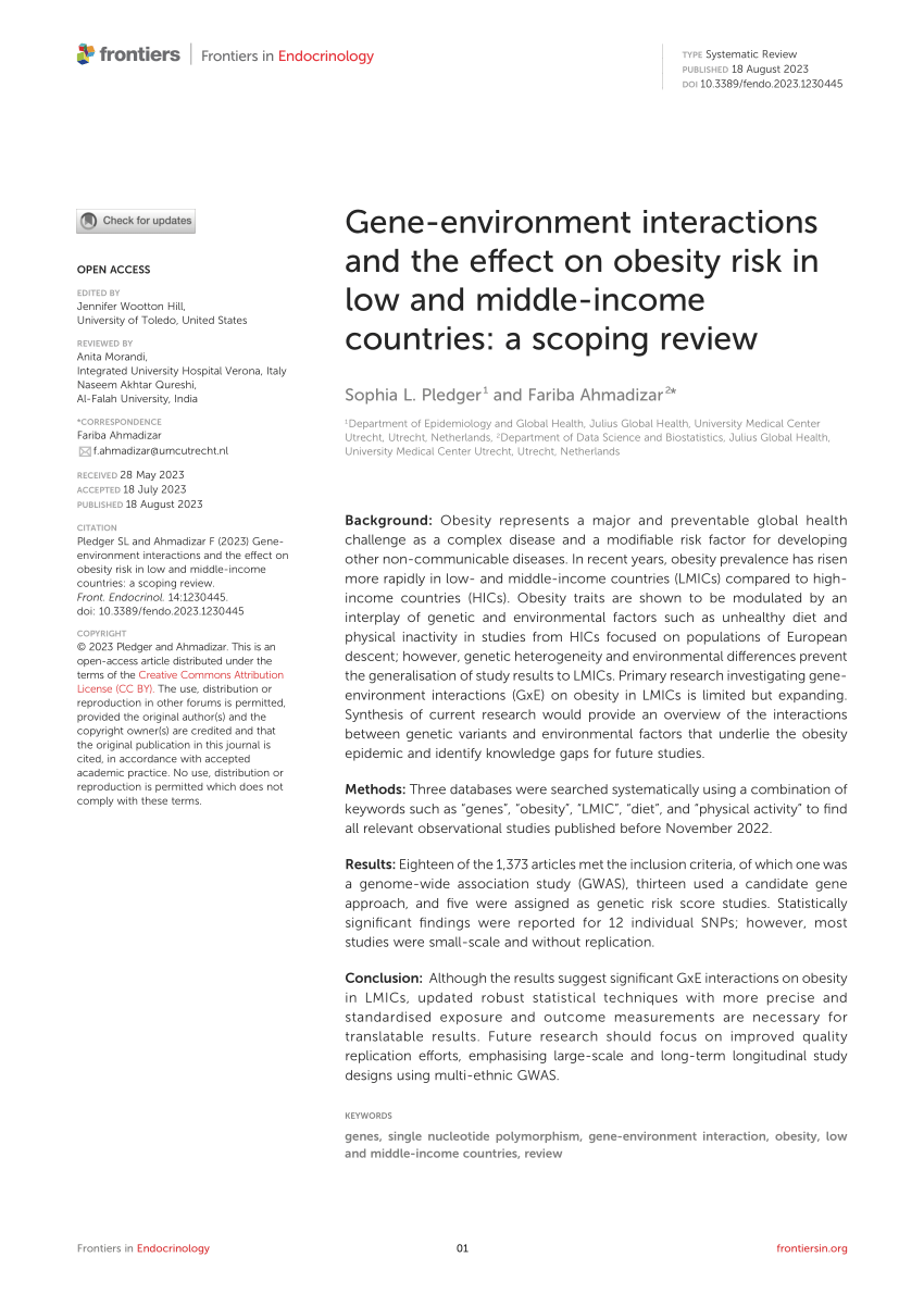 Pdf Gene Environment Interactions And The Effect On Obesity Risk In Low And Middle Income 