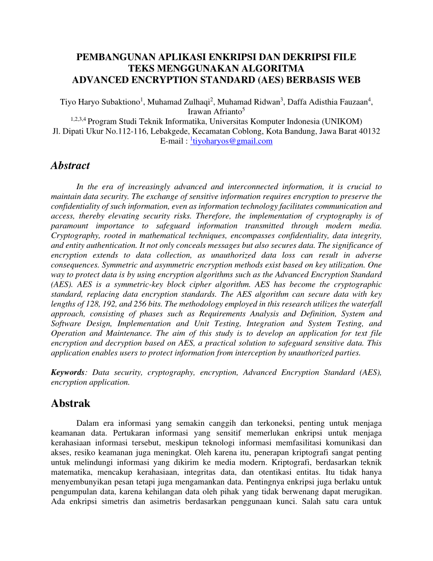 Pdf Pembangunan Aplikasi Enkripsi Dan Dekripsi File Teks Menggunakan Algoritma Advanced 1861