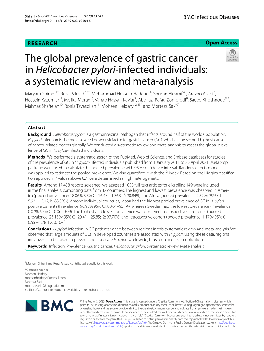 PDF) The global prevalence of gastric cancer in Helicobacter