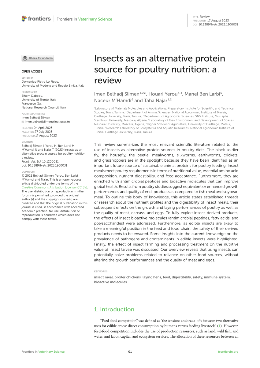 Frontiers  Insects as an alternative protein source for poultry