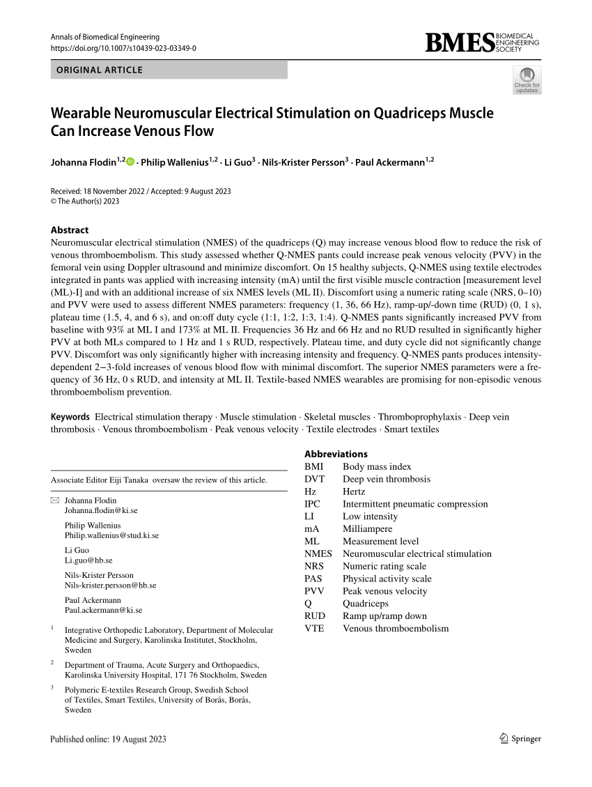 Wearable Neuromuscular Electrical Stimulation on Quadriceps Muscle Can  Increase Venous Flow