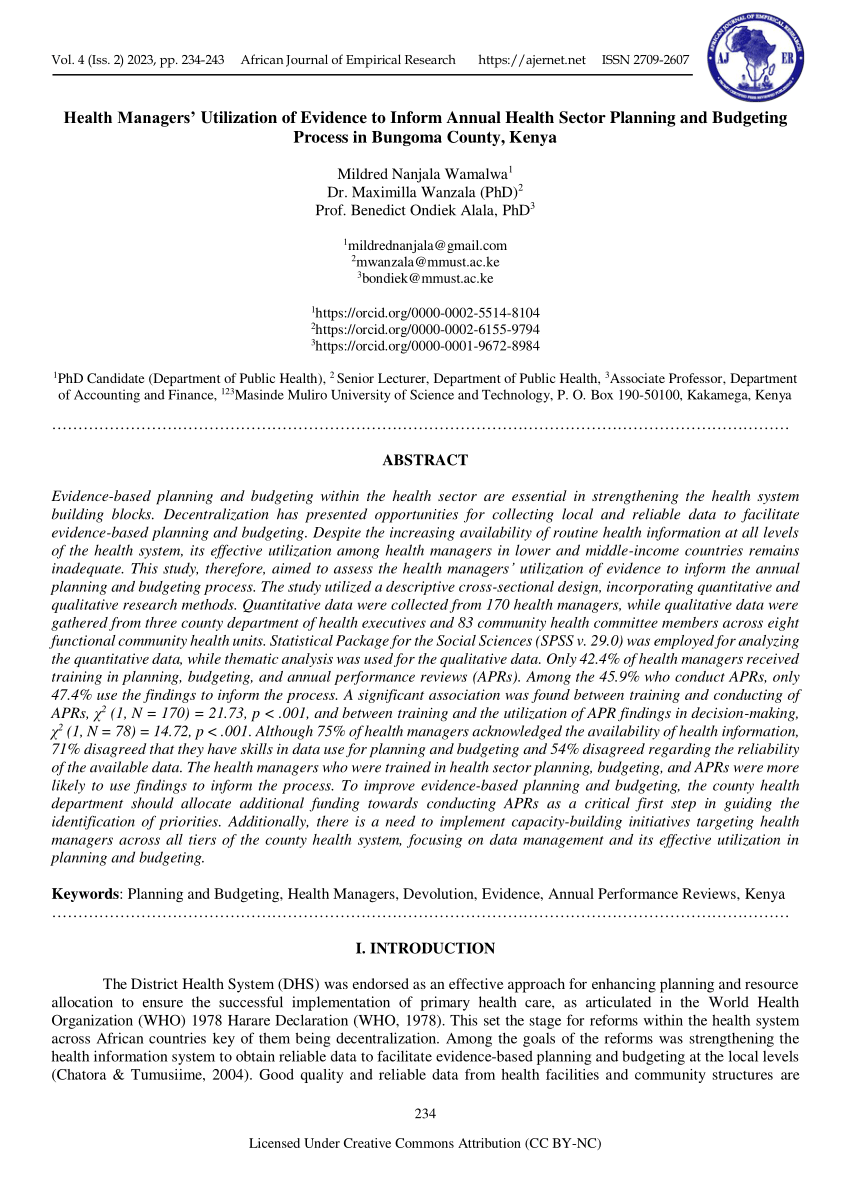 (PDF) Health Managers’ Utilization of Evidence to Inform Annual Health