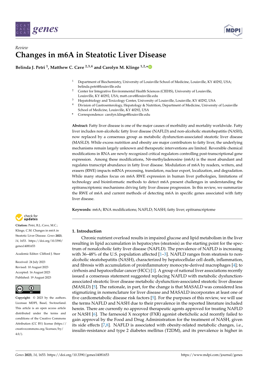 PDF Changes in m6A in Steatotic Liver Disease