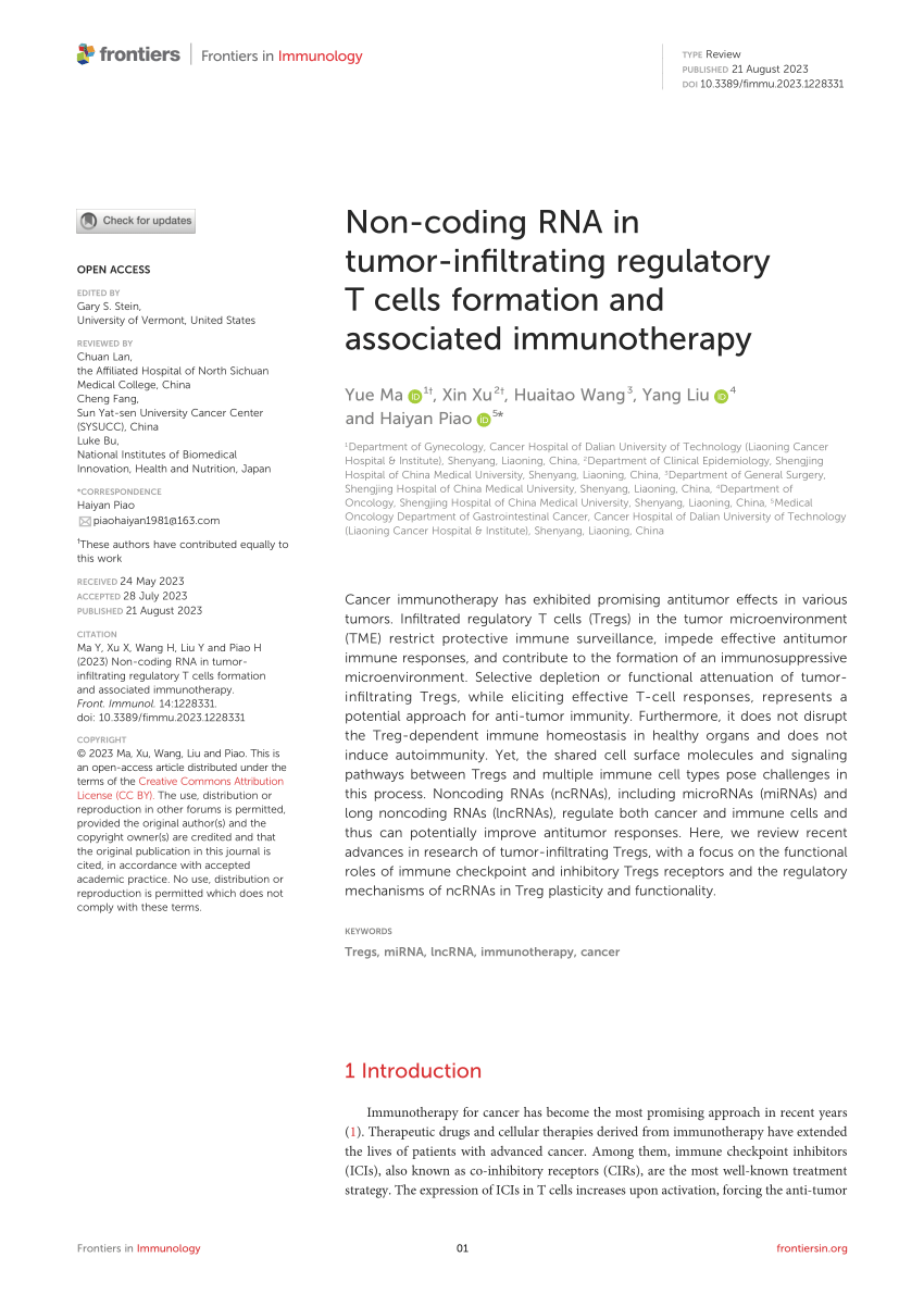 PDF) Non-coding RNA in tumor-infiltrating regulatory T cells 