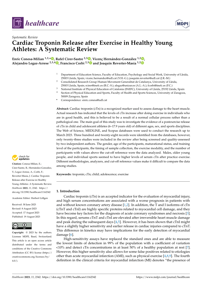 PDF) Cardiac Troponin Release after Exercise in Healthy Young Athletes A Systematic Review