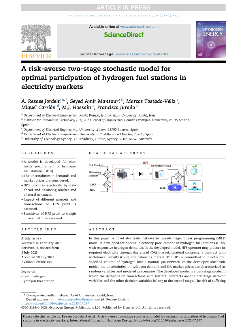 PDF A risk averse two stage stochastic model for optimal  