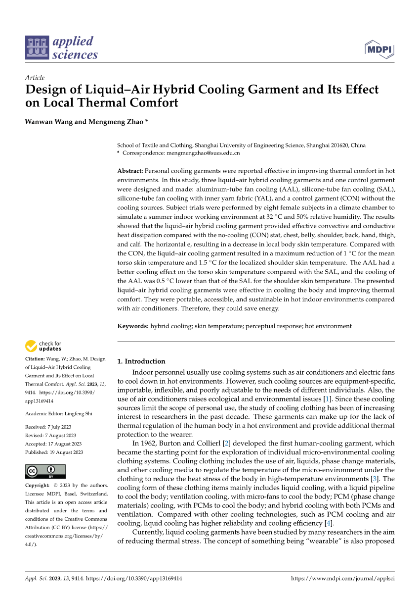 (PDF) Design of Liquid–Air Hybrid Cooling Garment and Its Effect on ...