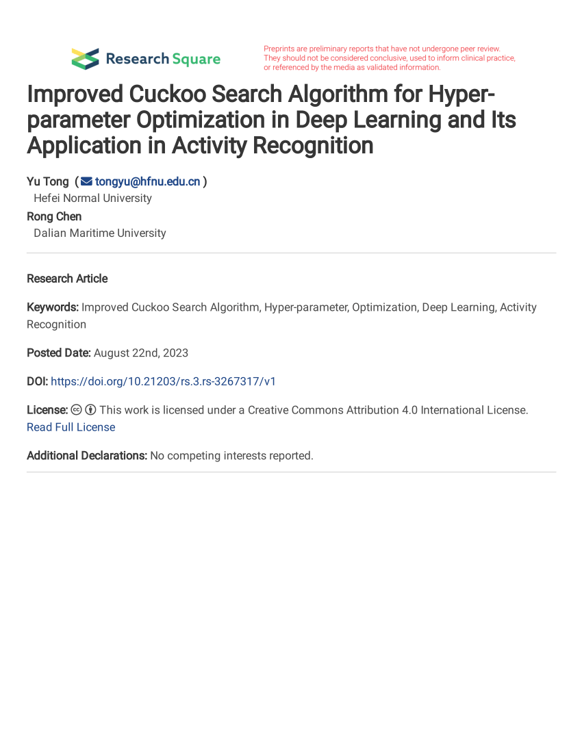 (PDF) Improved Cuckoo Search Algorithm for Hyperparameter Optimization