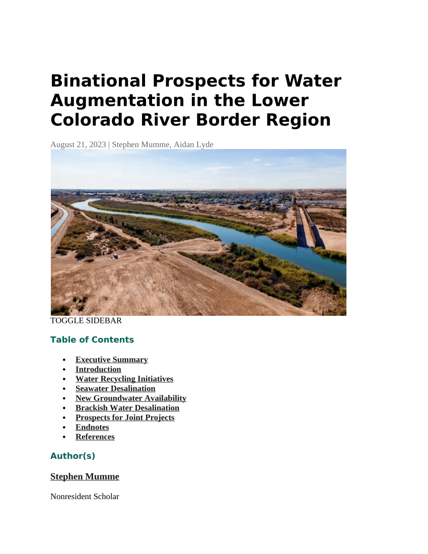 PDF) Binational Prospects for Water Augmentation in the Lower