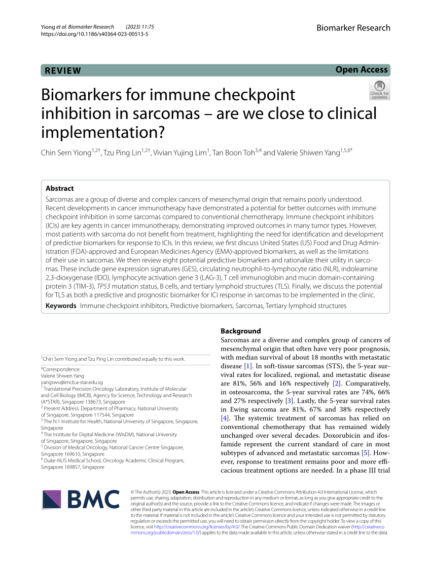 PDF) Biomarkers for immune checkpoint inhibition in sarcomas – are