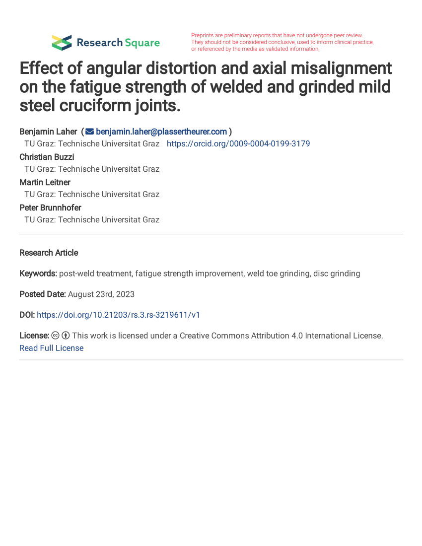 PDF) Effect of angular distortion and axial misalignment on the fatigue  strength of welded and grinded mild steel cruciform joints.