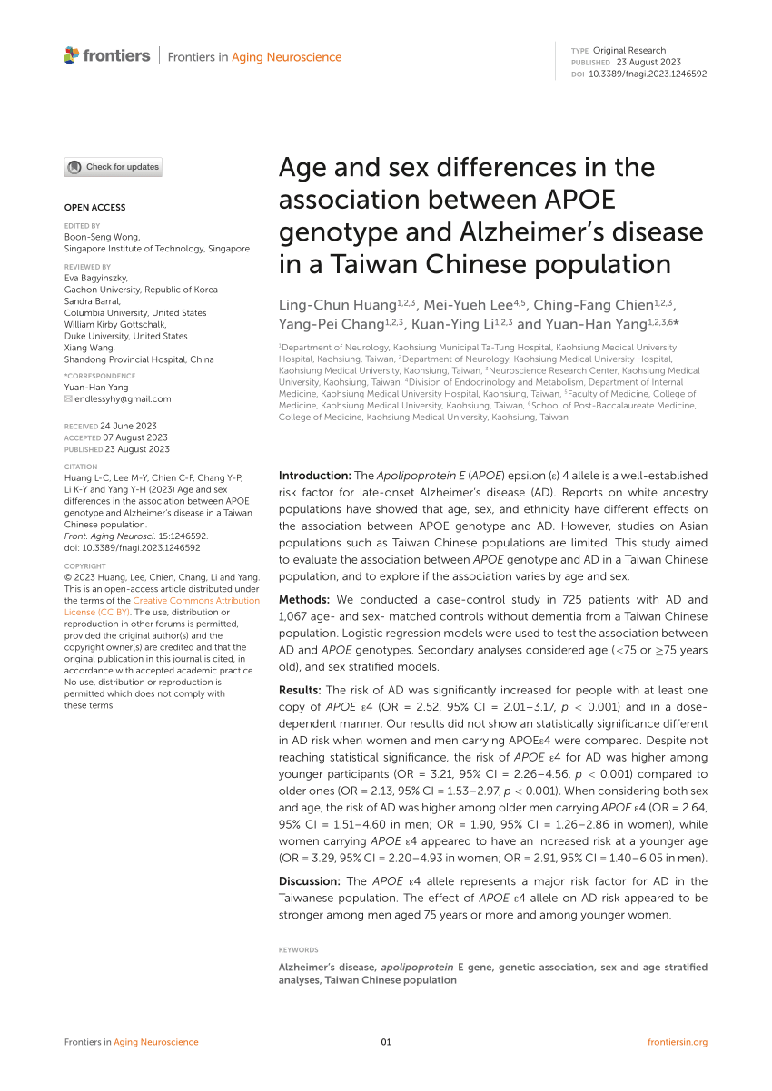 Pdf Age And Sex Differences In The Association Between Apoe Genotype