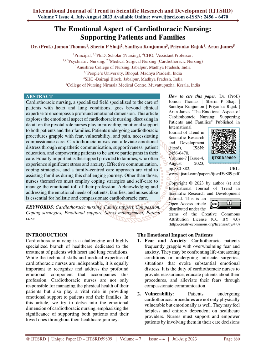 PDF The Emotional Aspect of Cardiothoracic Nursing Supporting  