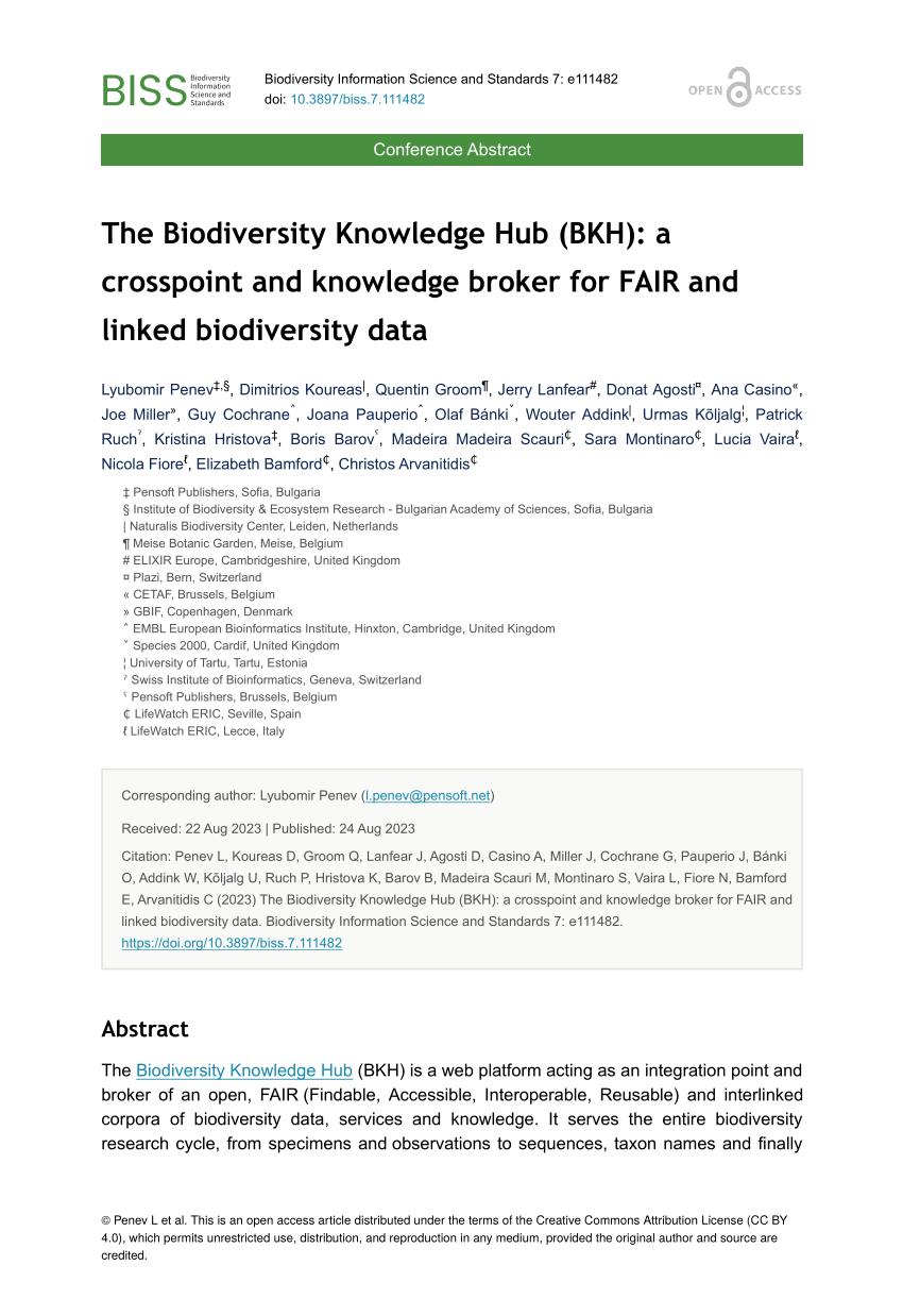 PDF) The Biodiversity Knowledge Hub (BKH): A Crosspoint and