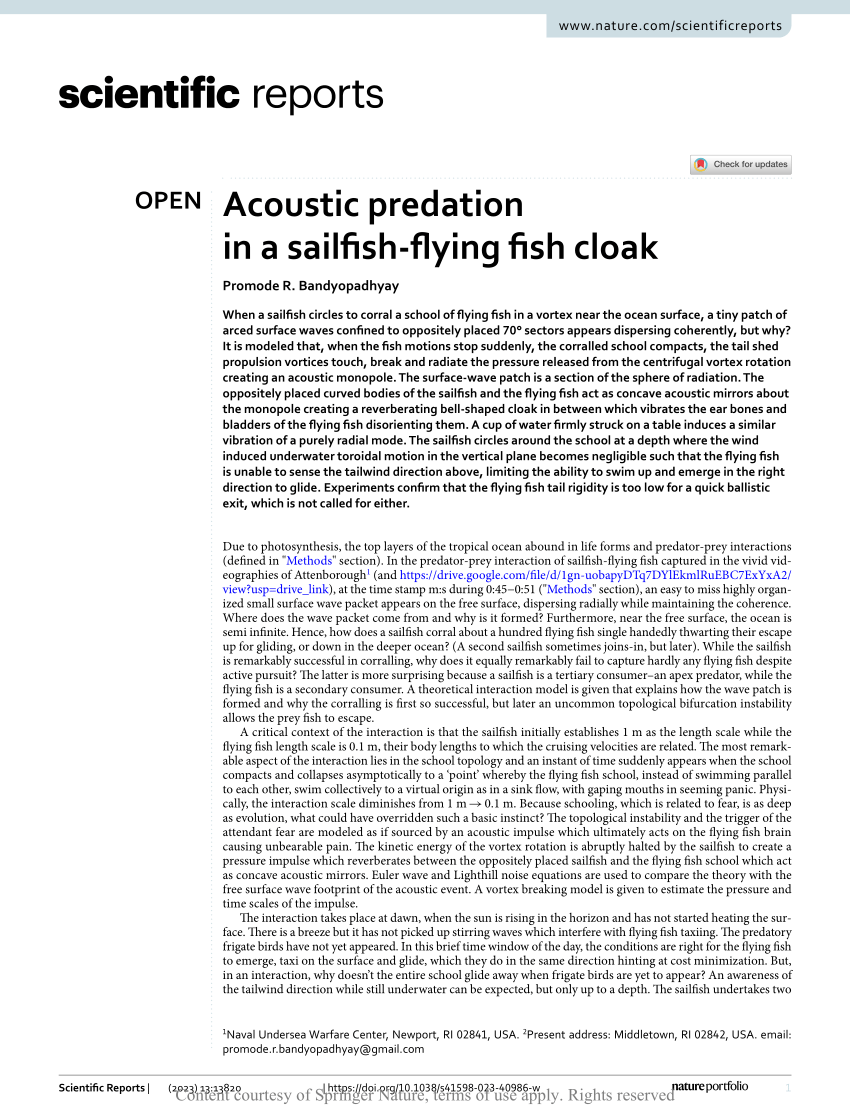 PDF) Acoustic predation in a sailfish-flying fish cloak