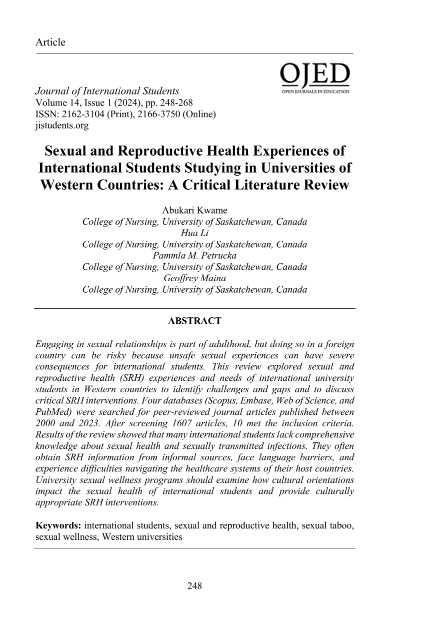 PDF Sexual and Reproductive Health Experiences of International