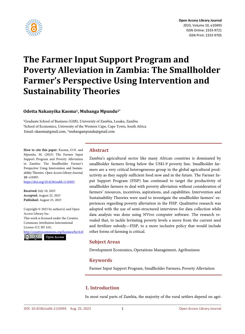 farmers input support program research proposals in zambia