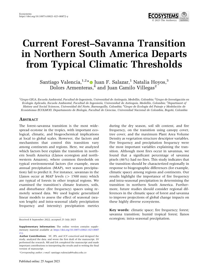 PDF) Current Forest-Savanna Transition in Northern South America Departs  from Typical Climatic Thresholds